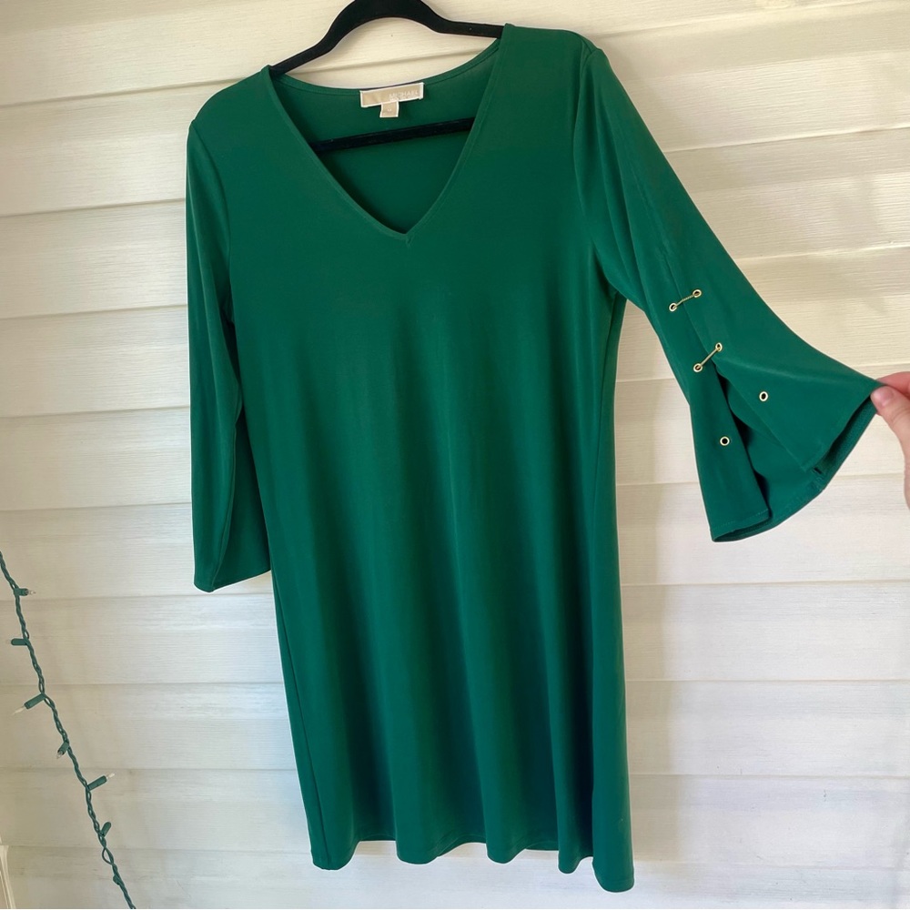 NWOT Michael Kors | Emerald Long Sleeve Dress with Gold Chains